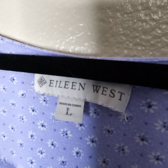 Eileen West L Blue Floral Nightgown Cap Sleeve Cotton Cottagecore Flower Button - Picture 4 of 6